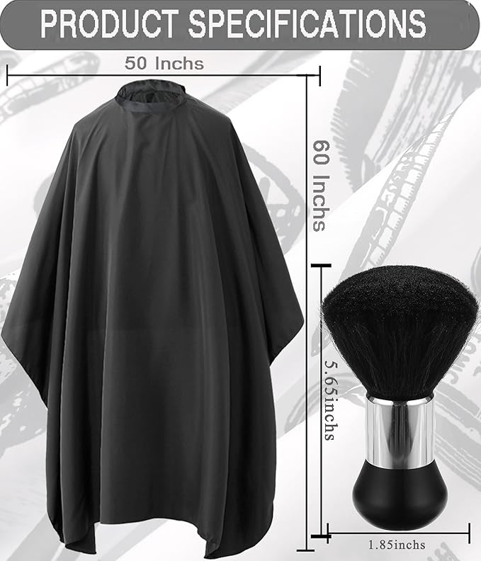 Professional Hair Cutting Cape with Neck Duster Brush, Salon Barber Cape, Hairdressing Accessories Black