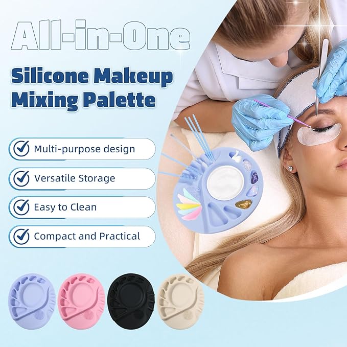 5-In-1 Silicone Makeup Palette Cosmetic Palette, Multifunction Makeup Mixing Palette with Spatula Tool For Nail Art, Eye Shadow, Eyelash Glue Foundation Color Palette Light Blue
