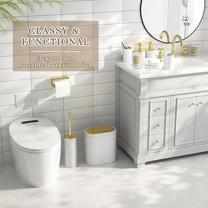 Bathroom Set - Bathroom Sets with Shower Curtain and Rugs, 25PC Bathroom Accessory Set, White Bathroom Accessories Set with Trash Can, Soap Dispensers