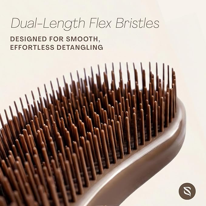 Wave Detangling Brush for Wet & Dry Hair, Dual Flexible Bristles, Anti-Breakage Hair Brush for Curly, Thick & Fine Hair, Women & Kids – Smoked Cocoa