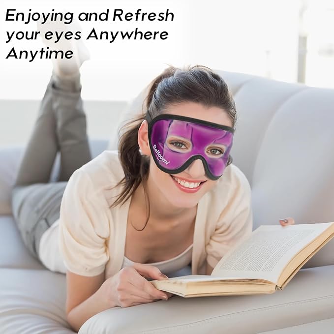 2Packs Cooling Eye Masks, Ice Eye Mask Cold Compress for Eyes, Reusable Cold Gel Eye Mask for Eye Relaxation, Comfort Snug Fit, Eye Cover for Home, Office, Black & Purple