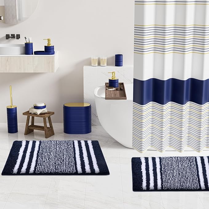 Bathroom Set - Bathroom Sets with Shower Curtain and Rugs, 25PC Bathroom Accessory Set, Blue Bathroom Accessories Set with Trash Can, Soap Dispensers