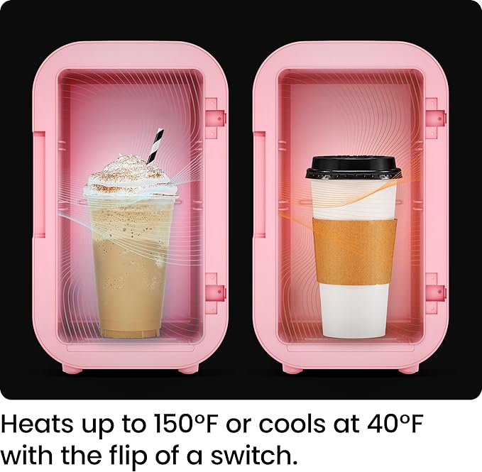 Iceman Portable Mini Fridge – Fits 8 x 12 oz Cans, Cooler and Heater Mini Fridge for Bedroom, Car, Office, Dorm and Skincare, AC/DC Car Plug-Compatible - Pink