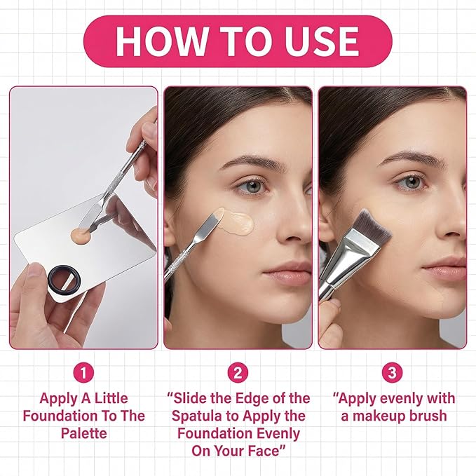 4Pcs Makeup Mixing Palette, Make Up Spatula Tool Including Makeup Mixing Palette Foundation Spatula Tray and Puff for Women Facial Cosmetic Nail Art Pigment Blending