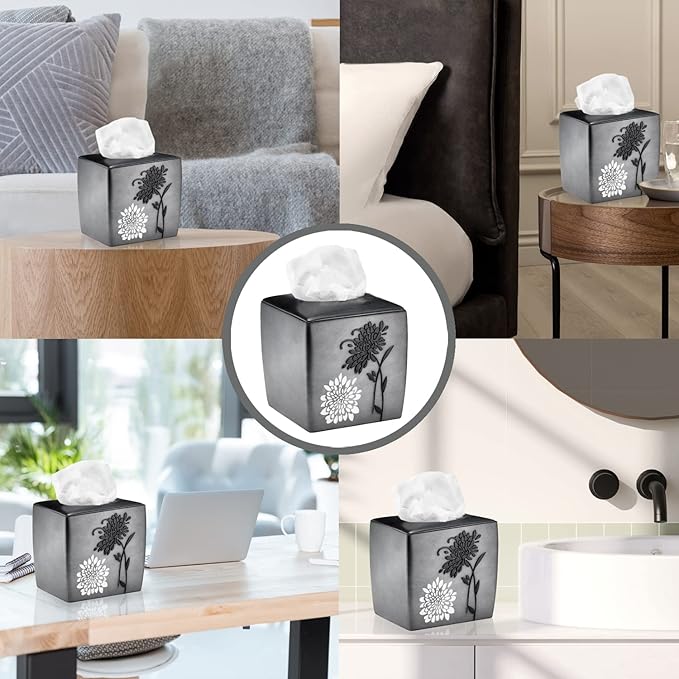 Zahari Home 2pc Erica Bathroom Decor Set Waste Basket for Bathroom & Tissue Cover Modern Classic Decor Stylish Unique Design Beautiful Grey Bathroom Accessories Set