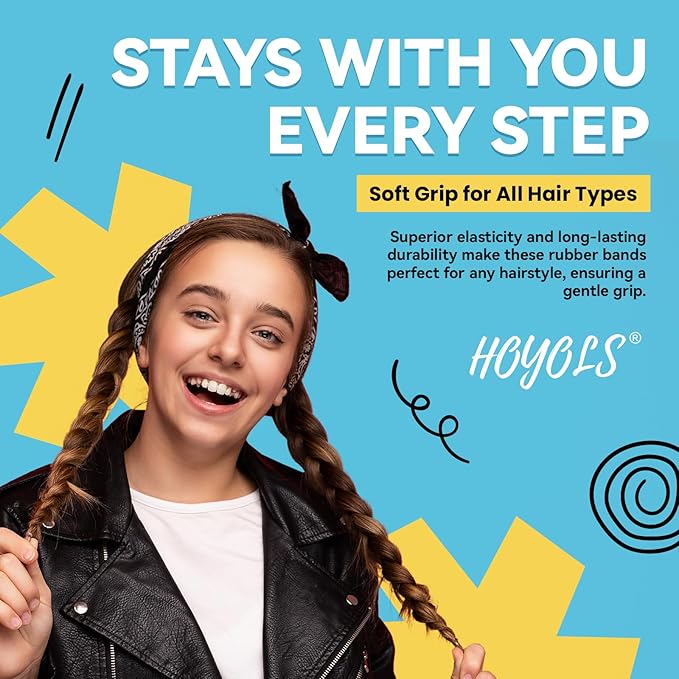 HOYOLS Clear & Black Elastic Hair Ties Rubber Bands Soft Ponytail Holder Mini Plastics Polyband for Women Girls 1500 Pcs Assorted Color Accessories TPU