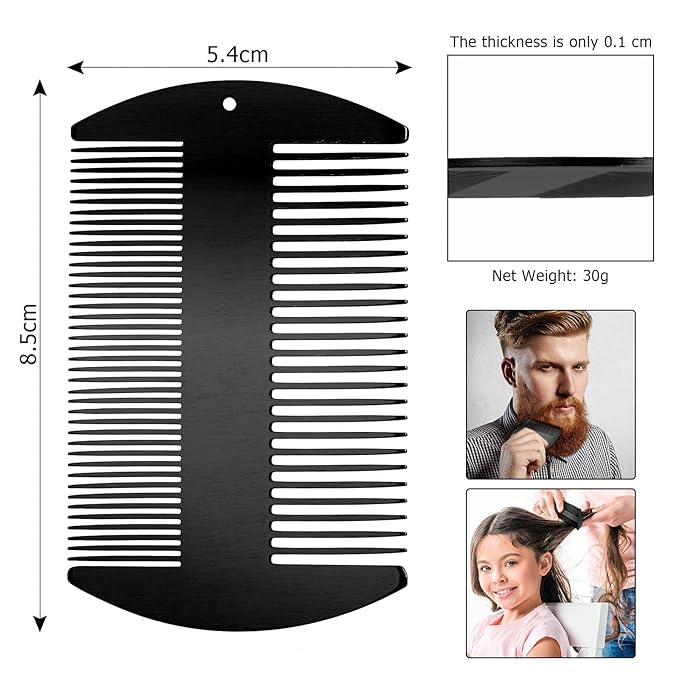 Boao 2 Pcs Metal Hair Combs for Women Men Stainless Steel Beard Mustache Comb Credit Card Size Lice Wallet Pocket Fine Cutting Teasing Barber Hair Styling Dandruff Remove Dreadlock(Black)