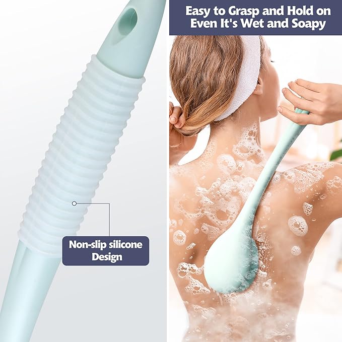 BEDELITE Back Bath Brush Long Handle for Shower of 2 - Soft Shower Brush for Men & Women,Back Brush Scrubber - 16.4" Long Skin Exfoliator for Bath Scrubber Body Brush（Blue & Ivory）