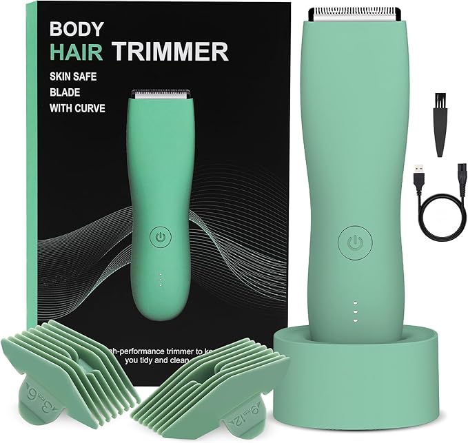Pubic Hair Trimmer for Men and Women,Electric Shaver for Chest,Legs & Bikini,Waterproof Wet/Dry Shaver,USB Recharge Dock,Ideal Razor Gift for Boy/Girl Friend (Green)