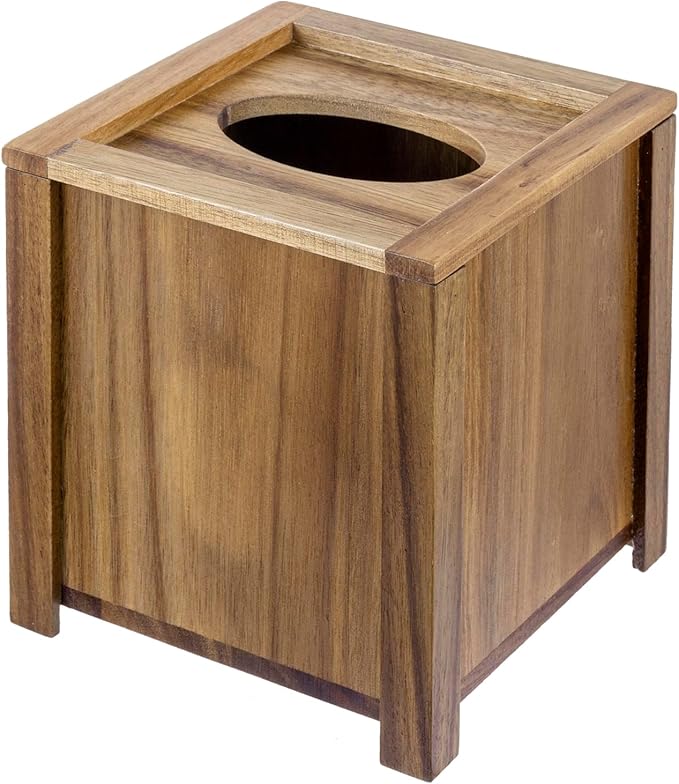 MyGift Premium Acacia Solid Wood Square Tissue Box Holder with Magnetic Lid, Decorative Rustic Wooden Framed Edge Trim Cube Cover Facial Tissues Dispenser