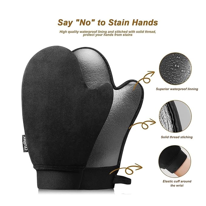 5-in-1 Self Tanner Mitt Applicator Kit - Professional Self Tanning Mitt Back Applicator, Mini Mitt, Brush and Exfoliator，No Streaks, No Orange Palms, Double-Sided Washable Tanning Gloves Set