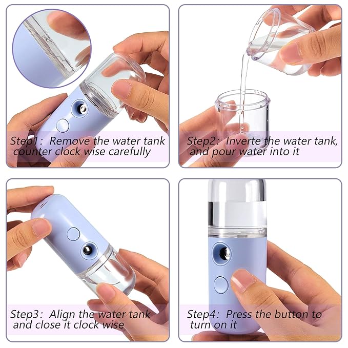 Mudder 8 Pieces Nano Facial Mister Face Sprayer Portable Handheld Humidifier Atomization USB Rechargeable 30 ml Face Steamer for Skin Care Eyelash Extensions Daily Makeup