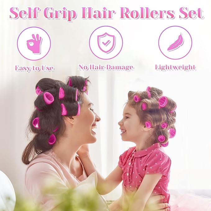 Self Grip Rollers 30Pcs Set with 3 Sizes (6 Large, 6 Medium, 6 Small) and 12 Clips for Long, Medium, Short Hair Volume