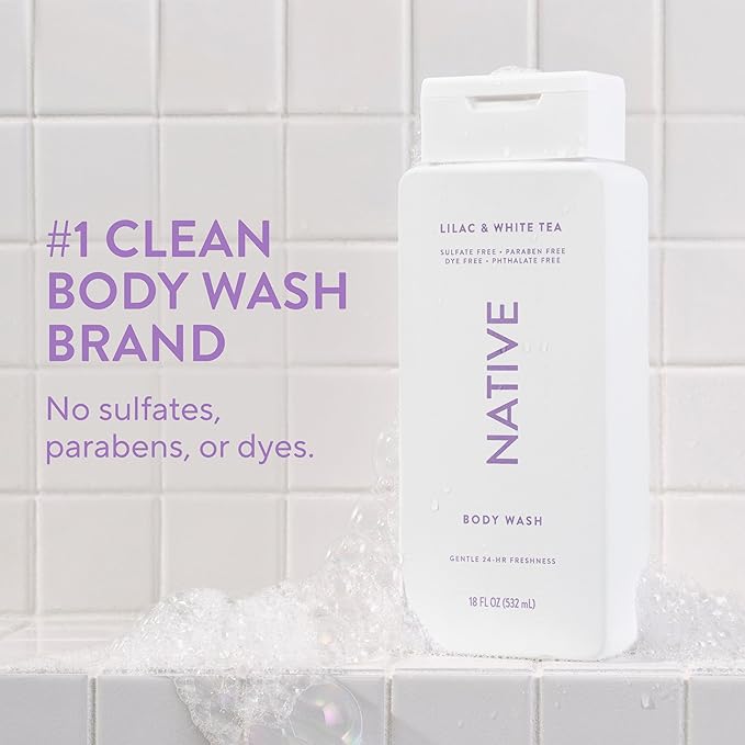Native Body Wash Contains Naturally Derived Ingredients | For Women & Men, Sulfate, Paraben, & Dye Free Leaving Skin Soft and Hydrating | Lilac & White Tea 18 oz