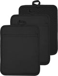 Oven Pot Holder with Pocket Cotton Heat Resistant Coaster Potholder Kitchen Hot Pad Oven Mitts for Cooking and Baking Square 7"x9" (Black, Silicone)