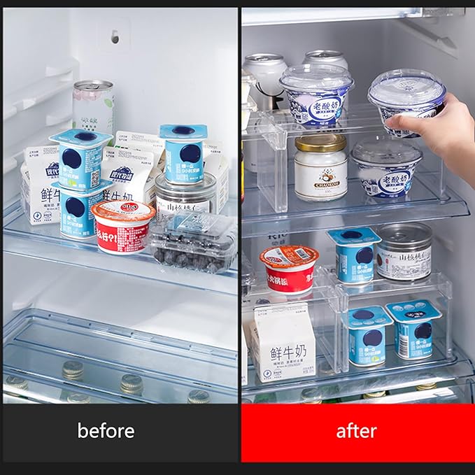 Multi Purpose Layered Fridge Rack Space Saving Kitchen Organiser Shelf Accessory Transparency Cosmetics Desktop Stand Layered Refrigerator Divider