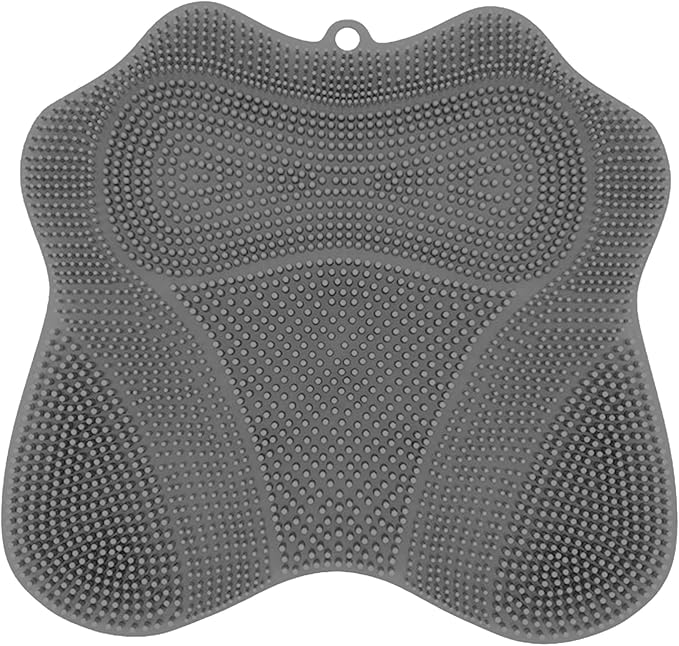 Dual-Sided Silicone Shower Foot Scrubber Mat – Foot Scrubber in Shower for Deep Cleaning & Exfoliation | Wall-Mounted Shower Foot Scrubber Mat & Back Cleaner for Men and Women (Grey, Standard)