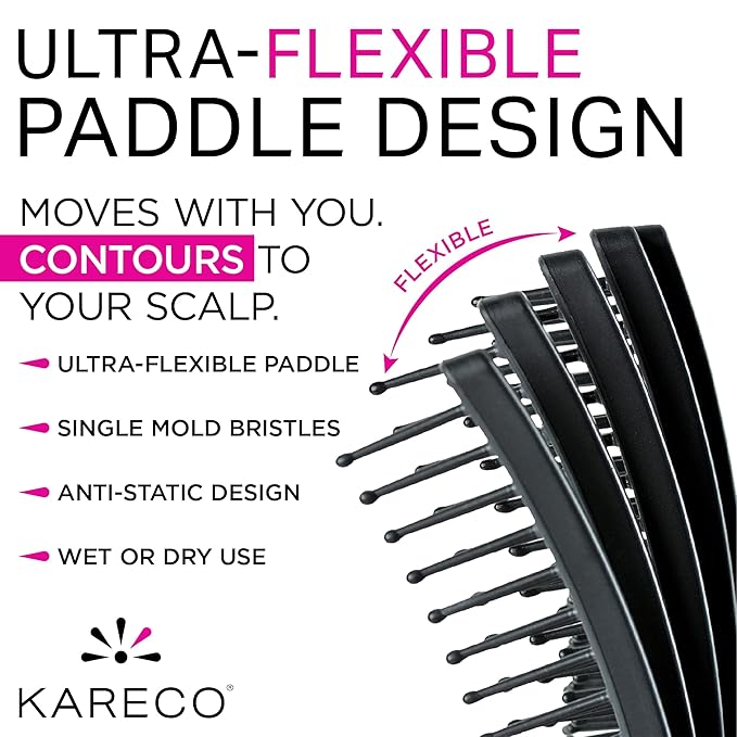 Premium Tangle Buster Brush – Soft Nylon Travel-Friendly Bristles – Long Durable Rubber Handle – Ideal for Wet and Dry Hair & Easy Grooming, Black Color