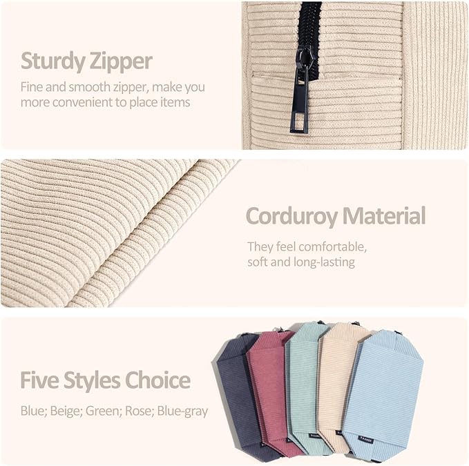 MAANGE Cosmetic Bags for Women Small Makeup Bag for Purse Corduroy Makeup Pouch Travel Makeup Bag with Metal Zipper Make Up Bag for Travelling