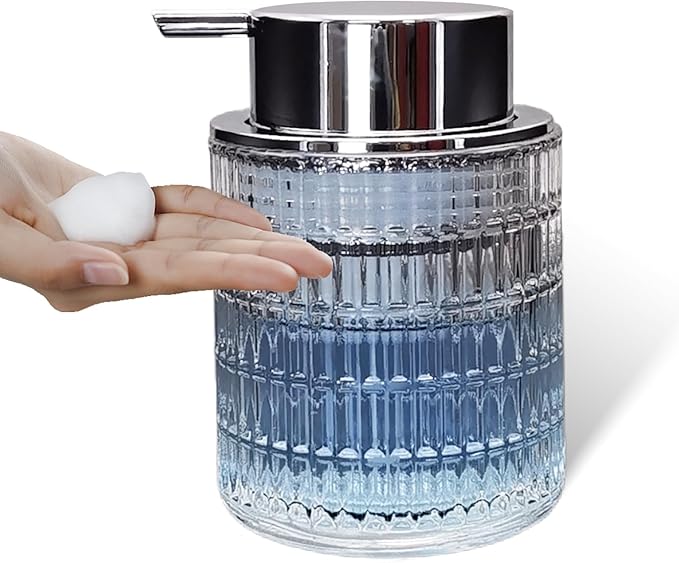 Glass Hand Foaming Soap Dispensers with Silver Pump Refillable Hand Soap Dispenser for Bathroom Kitchen (1Pack-D888)