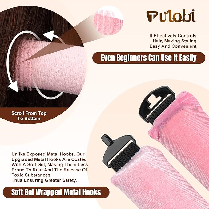 TULOBI 3 Pcs Heatless Curls Overnight - Upgraded Velvet Heatless Hair Curler with Velcro Fastener, Overnight Jumbo Blowout Rods, Hair Curlers to Sleep in for All Hair Types (Pink)