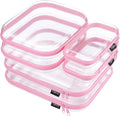 6 Pack Clear Hard Shell Zipper Case, See-Through Hard Plastic Organizer Pouches with Zipper for Travel, Toiletries, Makeup, Electronics & Pencils - Crush-Resistant Storage (Pink)