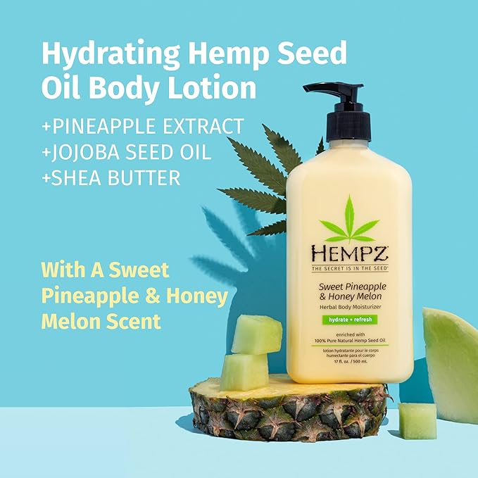Hempz Body Lotion - Sweet Pineapple and Honey Melon - Daily Moisturizing Cream - 17oz,(Pack of 2)