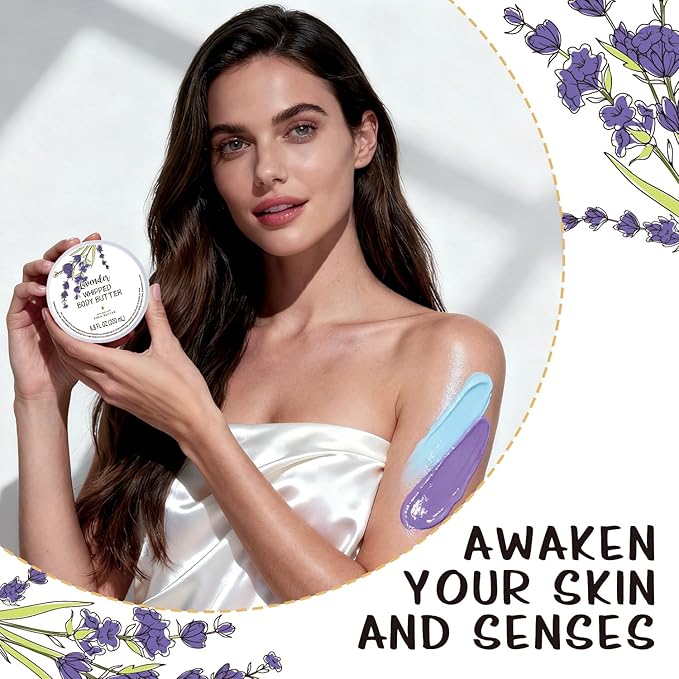 Lavender Whipped Body Butter, Shea Body Butter for Wome Dry Skin, Natural Lavendera Lotion for Body Moisturizer-Deep Moisturizing and Softening-6.8 floz(200ml)