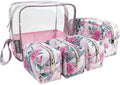 Emma & Chloe Travel Toiletry Bags for Women, 5 Piece Waterproof Cosmetic Case, Bag, Pouch Makeup Organizer Set for Women, Home Counters (Paris Rose Postcards)