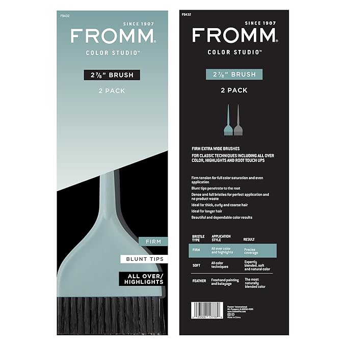 Fromm Color Studio 2-7/8" Firm Color Brush 2-Pack for Hair Stylist with Blunt Tips for All Over Color, Highlights, and Root Touch Ups for for Thick, Curly, and Coarse Hair