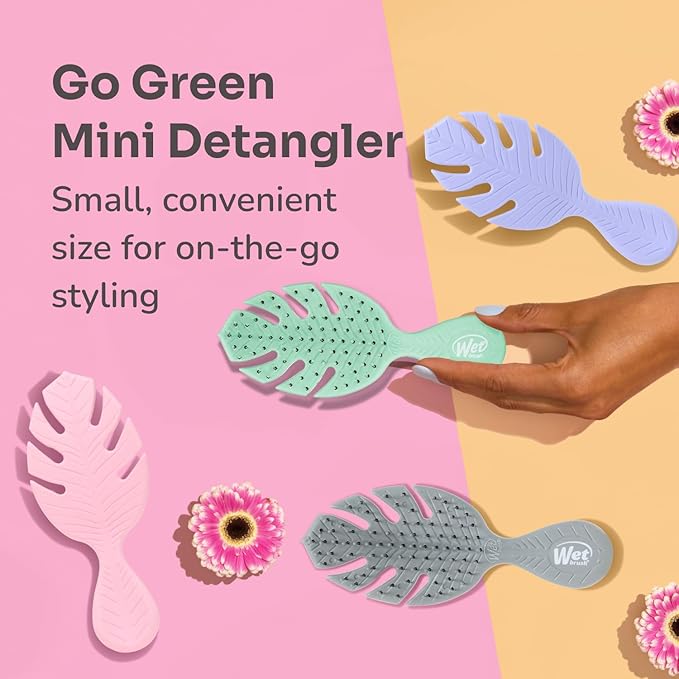 Wet Brush Go Green Mini Detangler, Pink - Detangling Travel Hair Brush - Ultra-Soft IntelliFlex Bristles Glide Through Tangles & Gently Loosens Knots While Minimizing Pain, Split Ends & Breakage