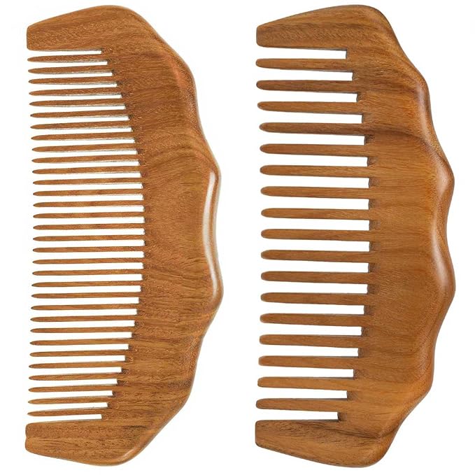 2 Pack Wooden Comb, Beard Comb for Men, Hair Combs for Women - Green Sandalwood