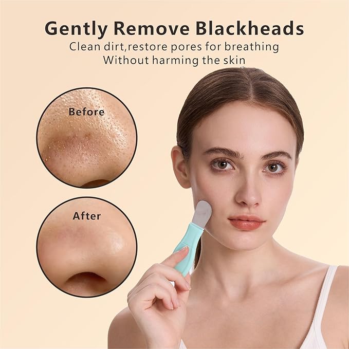Face Washing Brushes,Blackhead Removal Tools,3Pcs Pore Cleaning Brush, Skin Scrubber Face Spatula,Double-Headed Blackhead Extractor Pimple Extractor,Face Scraper for Deep Cleansing (Green)