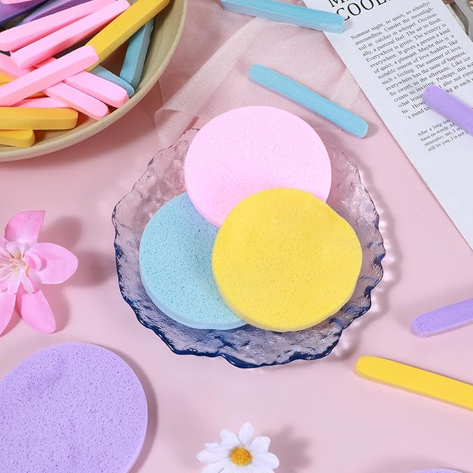 384 Pcs Compressed Facial Sponges Professional Makeup Removal Round Face Wash Sponge Reusable Facial Pads for Women Esthetician Beauty Remover Supplies (Yellow, Purple, Blue, Pink)