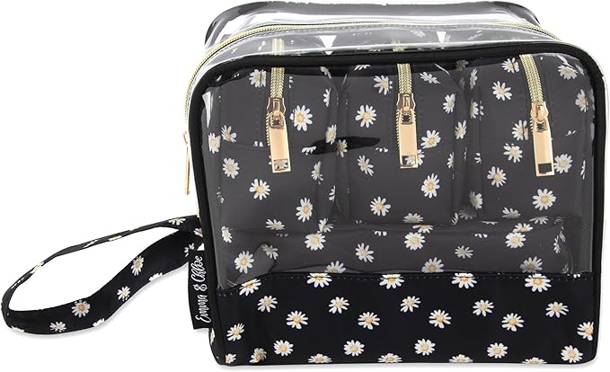 Emma & Chloe Travel Toiletry Bags for Women, 5 Piece Waterproof Cosmetic Case, Bag, Pouch Makeup Organizer Set for Women, Home Counters (Delicate White Daisies)