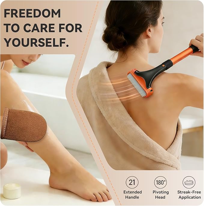 Lotion Applicator for Back & Body - Extendable up to 21.5" Back Lotion Applicator with 3 Roller and 2 Finger caps for Back self, Lotion Stick & Sunscreen Applicator for Skin Cream, Oils & More