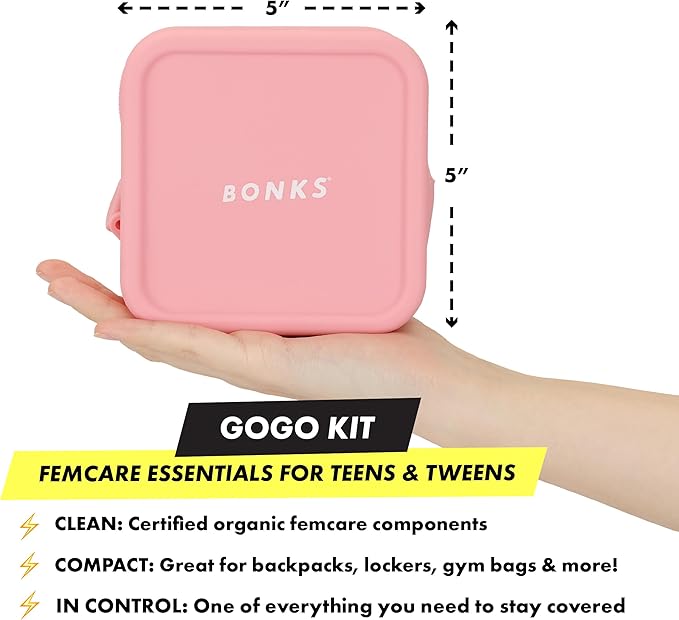 BONKS GoGo Kit - Teen Period Kit for Girls - Emergency Travel Hygiene Kit for Young Women - Includes Pads, Tampons, Underwear & More - L/XL (16-18)