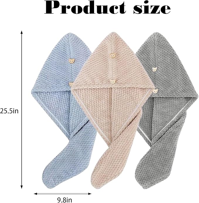 3Pcs Hair Towel Caps, Fast Drying Hair Drying Caps Towel Turban Wrap, for Speedy Drying, Styling, and Deep Conditioning, Travel-Friendly and Lightweight, for Wet Hair Women