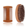Fan Wu Beard Brush and Dual-Sided Wood Comb Set – Natural Boar Bristle Grooming Kit with Velvet Travel Pouch, Anti-Static for Beard, Mustache & Hair – Gift for Men