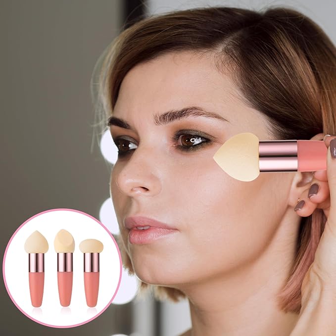 Sibba Makeup Sponge Holder Powders Puff 6 PCS Cosmetic Blending Applicator Mushrooms Foundation Brushes Facials Cream Handle Brush Cosmetic Head Small Blusher Make Up Set Concealer Color