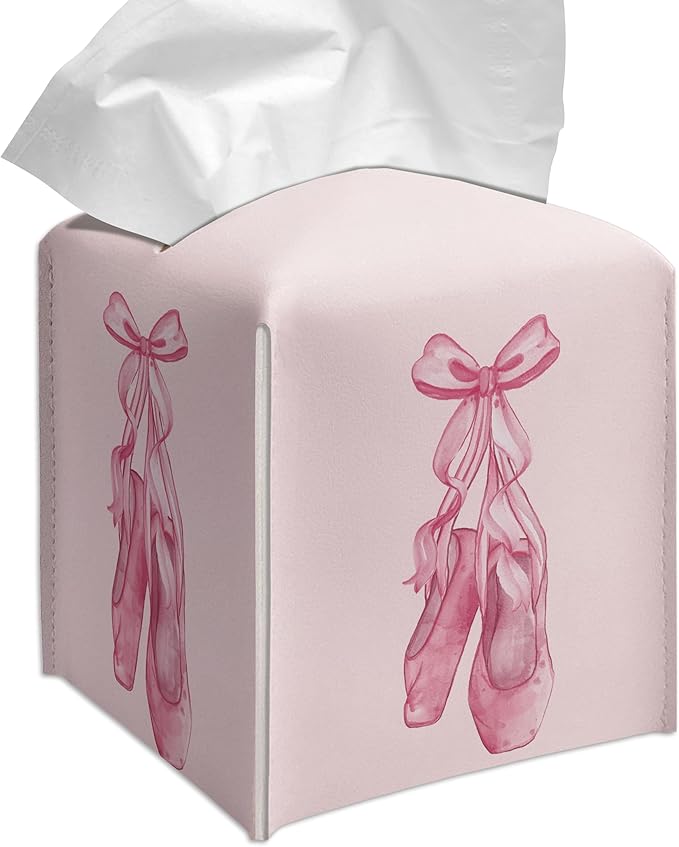 Grace Yonks Cute Pink Ballet Shoes Tissue Box Cover Square, Cube Case for Facial Tissues, 5.2" PU Leather(074)