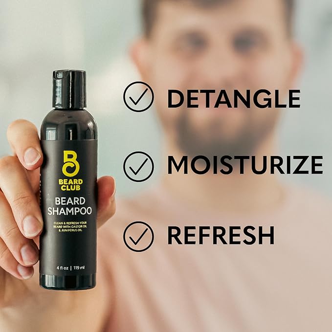 The Beard Club Original Premium Beard Shampoo - Natural & Nourishing Formula for Soft, Clean & Healthy Facial Hair - Gentle on Skin - Sulfate & Paraben Free - 4 fl oz