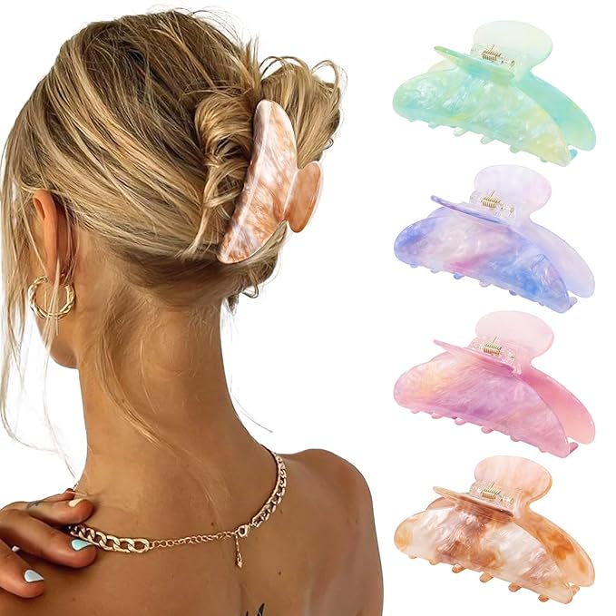 4Pcs Large Acrylic Clips - Big Non-Slip Banana Barrettes for Thick Hair, Strong Hold Jaw Clips for Women Girls