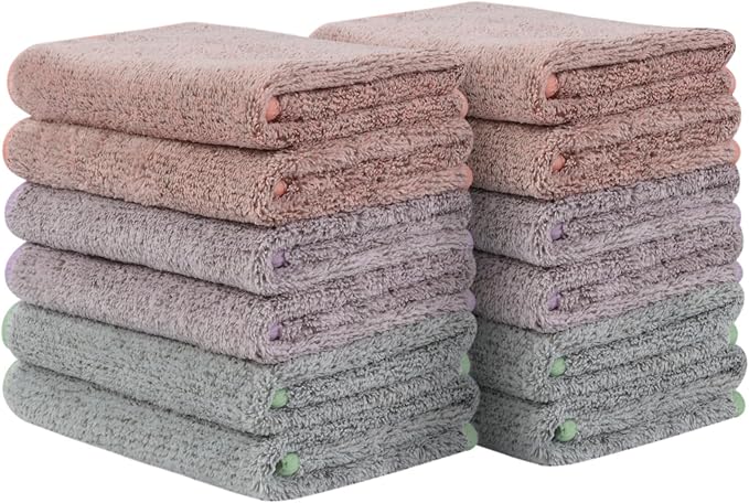 SINLAND Microfiber Face Cloths Highly Absorbent Washcloths Soft Feel Fingertip Towels Multi-Purpose Wash Cloths for Bathroom, Gym, Hotel, Spa and Kitchen, 12Inch x 12Inch