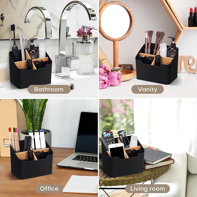 Toothbrush Holders for Bathrooms,Electric Toothbrush and Toothpaste Holder with Divider for Bathroom Countertop Organizer,Toothbrush Caddy for Kids Family Counter Vanity Storage Black