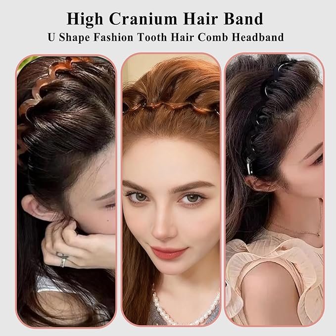 6Pcs U Shape Fashion Tooth Hair Comb Headband,High Cranium Headbands for Women's Hair, Reversible Korean Headbands with Teeth ﻿ (Mix 6Pcs, M)