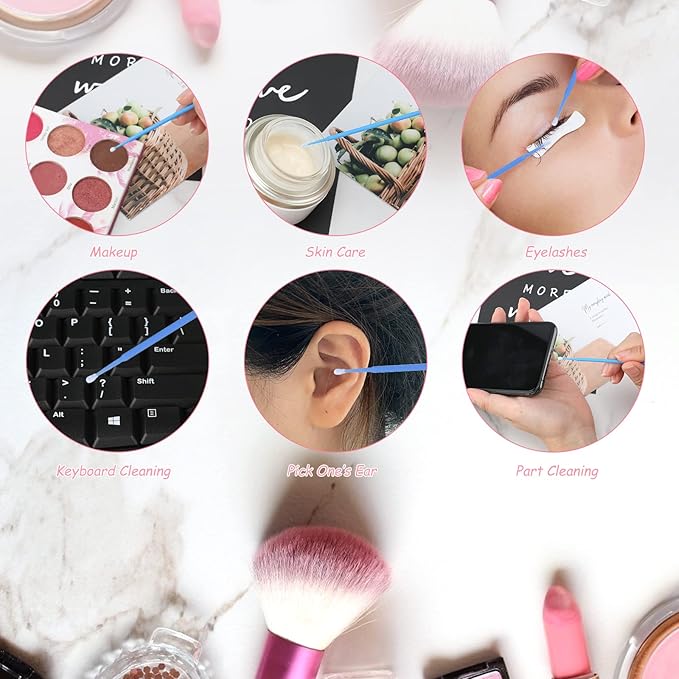 G2PLUS 500PCS Cotton Swabs, Disposable Micro Applicators Brush for Makeup and Personal Care Cosmetic Brush, Micro Swabs for Eyelash Extensions, Nails, Eyeliner (Head Diameter: 2.5mm/0.098'')
