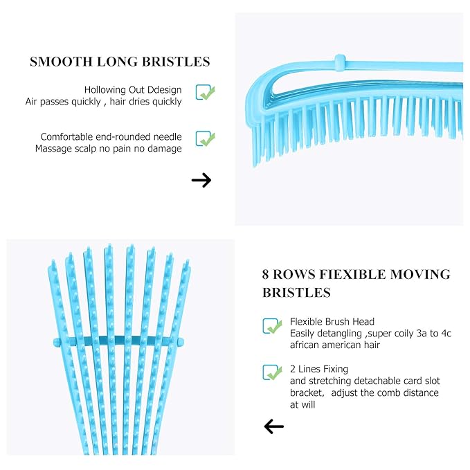Detangling Hair Brush, Detangling brush for Adults and Kids, Comb Set for Kinky Curly Coily and Wavy Hair, For Wet and Dry Hair, Afro American Type 3a-4c, Comfortable Grip, Easy to Clean(Blue)