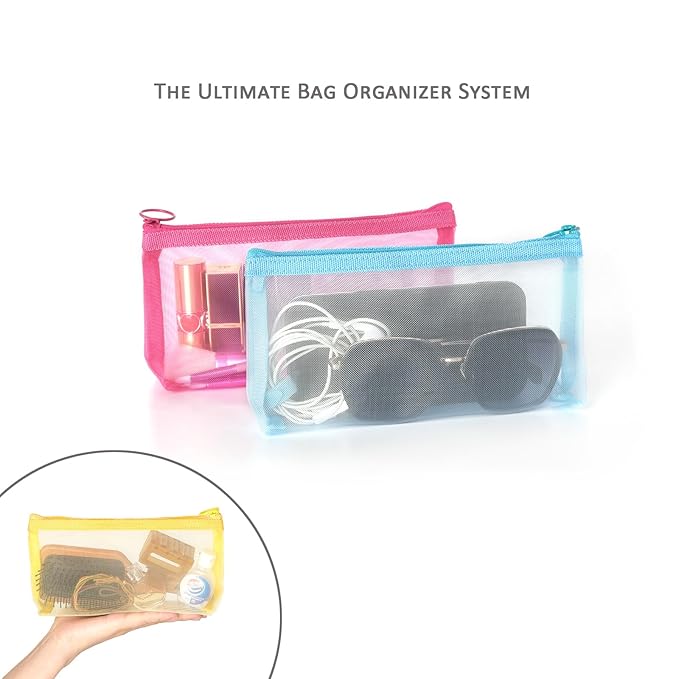 Patu Zipper Mesh Bags, Widened Long Case, 5 Pieces, Beauty Makeup Cosmetic Accessories Organizer, Travel Toiletry Kit Set Storage Pouch, Assorted Colors