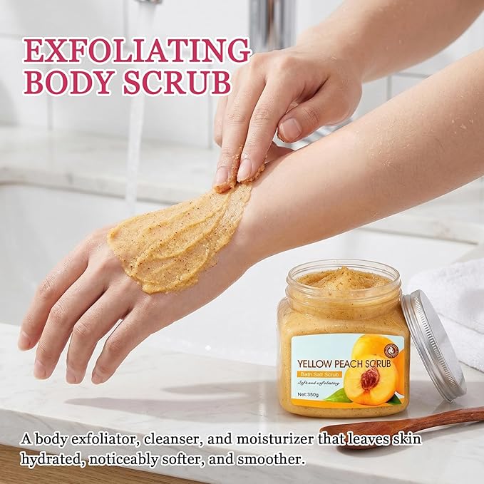 Yellow Peach Body Exfoliator, Deep Cleaning Exfoliating Body Scrub, Moisturizing Nourishing Salt Rose Body Scrub, 350 g